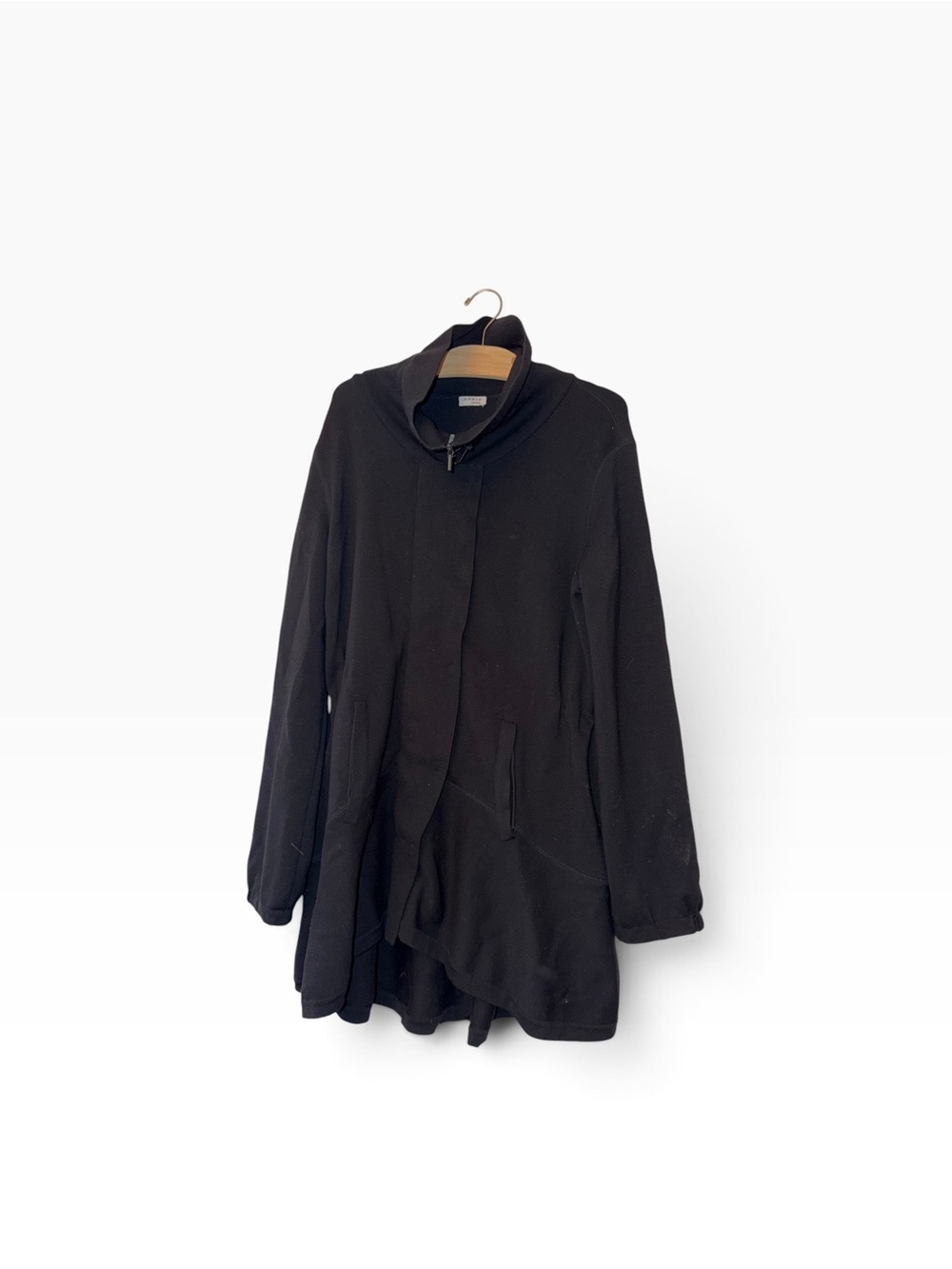 Akris Punto Black Wool Zip Front Jacket Coat Tunic Size 12 hi low